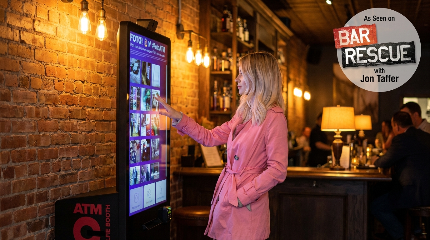 FotoATM Vista photo booth kiosk in a bustling bar — As Seen on Bar Rescue